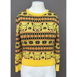 Pokemon Pikachu Sweater Medium Yellow Fair Isle Knit Ugly Christmas Holiday